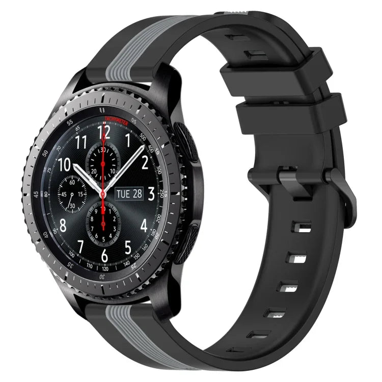 สายรัดนาฬิกาซิลิโคนสองสีแนวตั้งขนาด 22 มม. สำหรับ Samsung Galaxy Watch3 ขนาด 45 มม., สำหรับ Samsung Galaxy Watch ขนาด 46 มม., สำหรับ Samsung Gear S3 Classic, สำหรับ Samsung Gear S3 Frontier