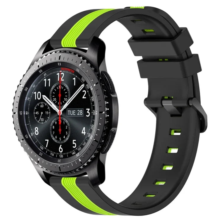 สายรัดนาฬิกาซิลิโคนสองสีแนวตั้งขนาด 22 มม. สำหรับ Samsung Galaxy Watch3 ขนาด 45 มม., สำหรับ Samsung Galaxy Watch ขนาด 46 มม., สำหรับ Samsung Gear S3 Classic, สำหรับ Samsung Gear S3 Frontier