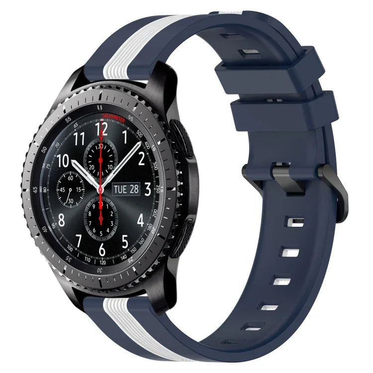 สายรัดนาฬิกาซิลิโคนสองสีแนวตั้งขนาด 22 มม. สำหรับ Samsung Galaxy Watch3 ขนาด 45 มม., สำหรับ Samsung Galaxy Watch ขนาด 46 มม., สำหรับ Samsung Gear S3 Classic, สำหรับ Samsung Gear S3 Frontier