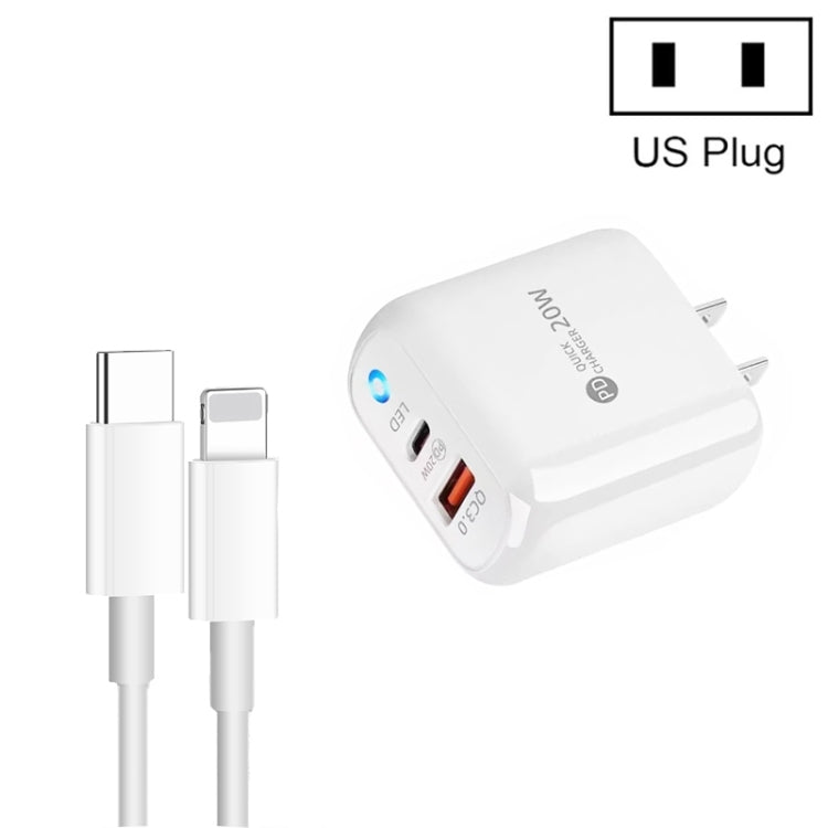 ที่ชาร์จโทรศัพท์มือถือ PD04 Type-C + USB พร้อมสาย Type-C เป็น 8 Pin และปลั๊ก US
