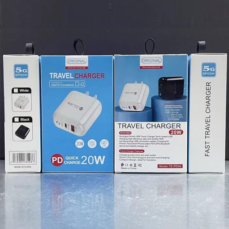 ที่ชาร์จโทรศัพท์มือถือ PD04 Type-C + USB พร้อมสาย Type-C เป็น 8 Pin และปลั๊ก US