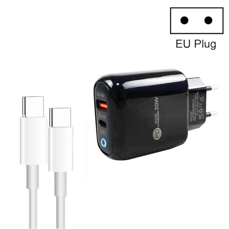 PD04 ที่ชาร์จโทรศัพท์มือถือ Type-C + USB พร้อมสาย Type-C to Type-C ปลั๊กยุโรป ปลั๊กยุโรป + สาย Type-C to Type-C