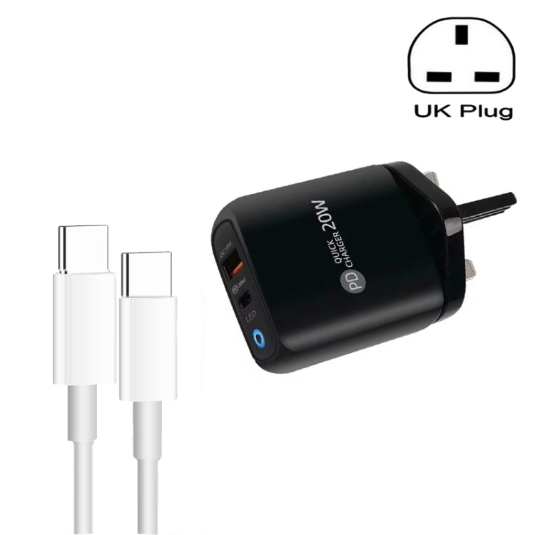 PD04 ที่ชาร์จโทรศัพท์มือถือ Type-C + USB พร้อมสาย Type-C to Type-C ปลั๊กสหราชอาณาจักร ปลั๊กสหราชอาณาจักร + สาย Type-C to Type-C