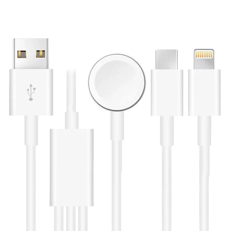 สายชาร์จแม่เหล็ก USB 3 in 1 สำหรับ Apple Watch Series & iPhone & โทรศัพท์ที่มีพอร์ต Type-C ความยาว 4 ฟุต/1.2 ม., DS-XB017