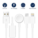 สายชาร์จแม่เหล็ก USB 3 in 1 สำหรับ Apple Watch Series & iPhone & โทรศัพท์ที่มีพอร์ต Type-C ความยาว 4 ฟุต/1.2 ม., DS-XB017