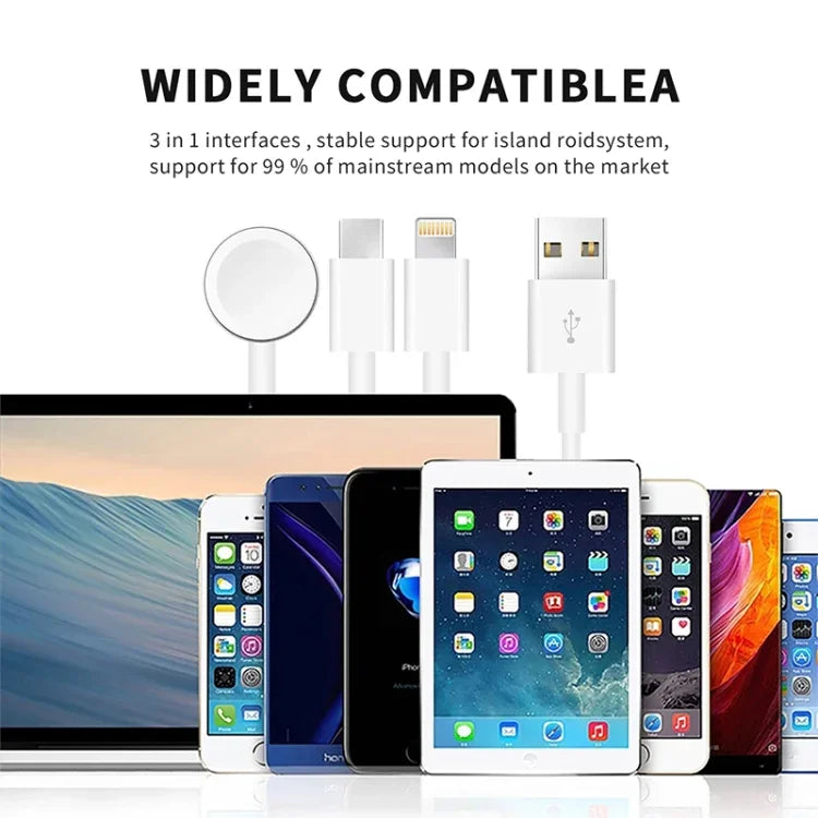 สายชาร์จแม่เหล็ก USB 3 in 1 สำหรับ Apple Watch Series & iPhone & โทรศัพท์ที่มีพอร์ต Type-C ความยาว 4 ฟุต/1.2 ม., DS-XB017