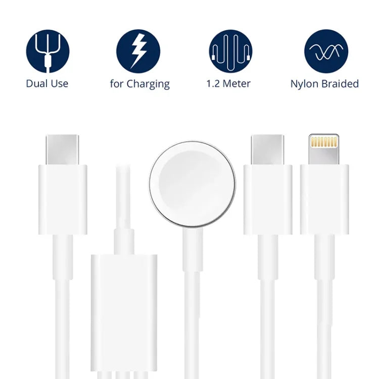 สายชาร์จแม่เหล็ก USB 3 in 1 สำหรับ Apple Watch Series & โทรศัพท์ที่มีปลั๊ก Type-C คู่ ความยาว 4 ฟุต/1.2 ม., DS-XB020