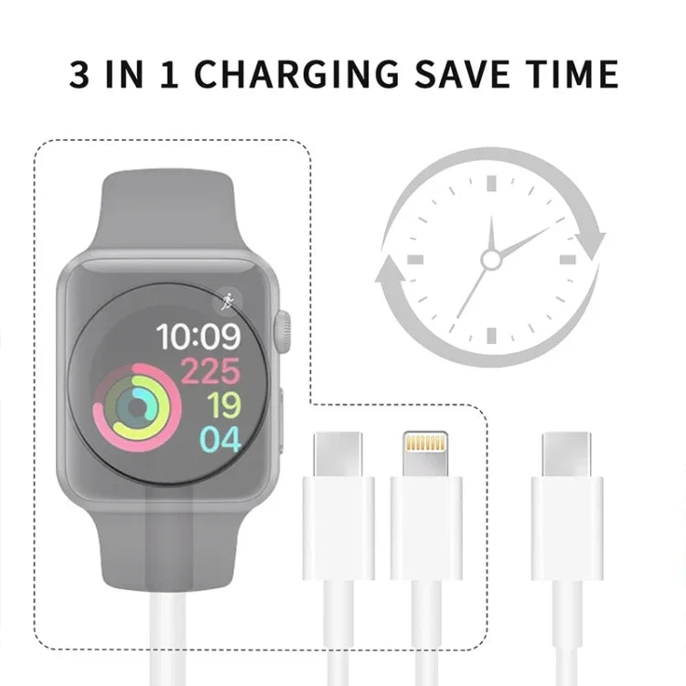 สายชาร์จแม่เหล็ก USB 3 in 1 สำหรับ Apple Watch Series & โทรศัพท์ที่มีปลั๊ก Type-C คู่ ความยาว 4 ฟุต/1.2 ม., DS-XB020