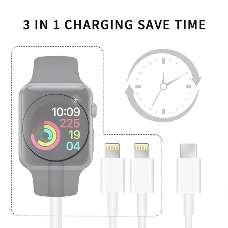 สายชาร์จแม่เหล็ก 3 in 1 Type-C 4 ฟุต/1.2 ม. สำหรับ Apple Watch Series & iPhone, DS-XB019