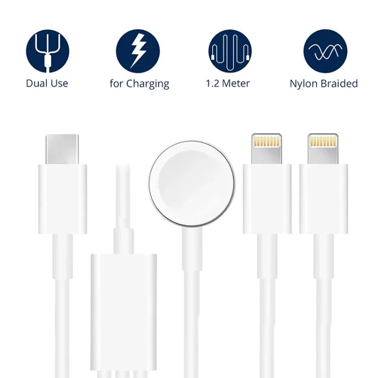 สายชาร์จแม่เหล็ก 3 in 1 Type-C 4 ฟุต/1.2 ม. สำหรับ Apple Watch Series & iPhone, DS-XB019