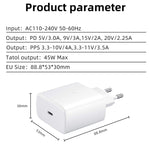 ที่ชาร์จเร็ว M135 45W พอร์ต USB-C / Type-C พร้อมสาย Type-C 5A Type-C to Type-C, ปลั๊ก EU, ปลั๊ก EU + สาย Type-C
