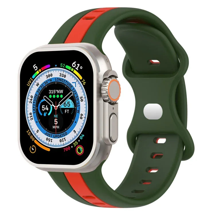 สายซิลิโคนสองสี Butterfly Buckle สำหรับ Apple Watch Ultra 49mm, สำหรับ Apple Watch Series 8&7 45mm, สำหรับ Apple Watch Series 8&7 41mm