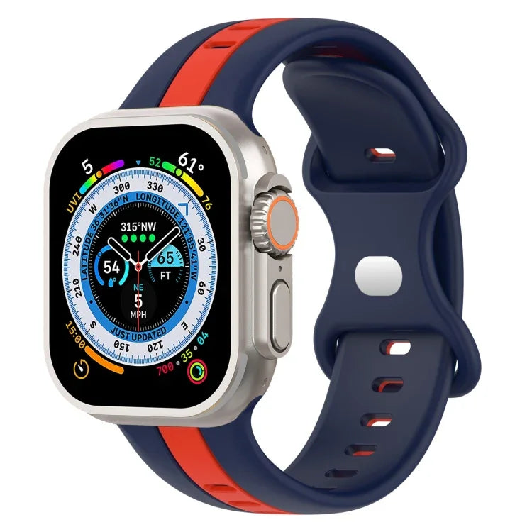 สายซิลิโคนสองสี Butterfly Buckle สำหรับ Apple Watch Ultra 49mm, สำหรับ Apple Watch Series 8&7 45mm, สำหรับ Apple Watch Series 8&7 41mm