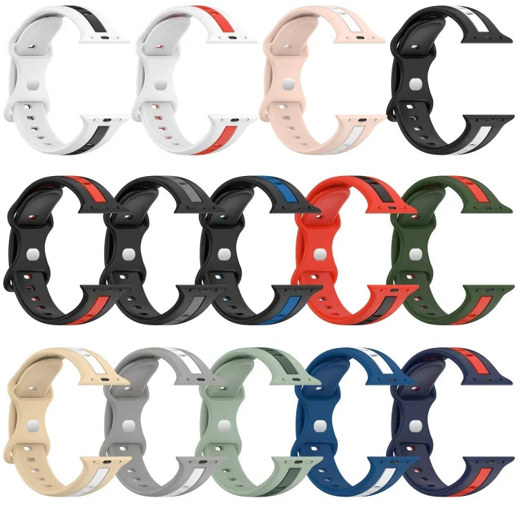 สายซิลิโคนสองสี Butterfly Buckle สำหรับ Apple Watch Ultra 49mm, สำหรับ Apple Watch Series 8&7 45mm, สำหรับ Apple Watch Series 8&7 41mm