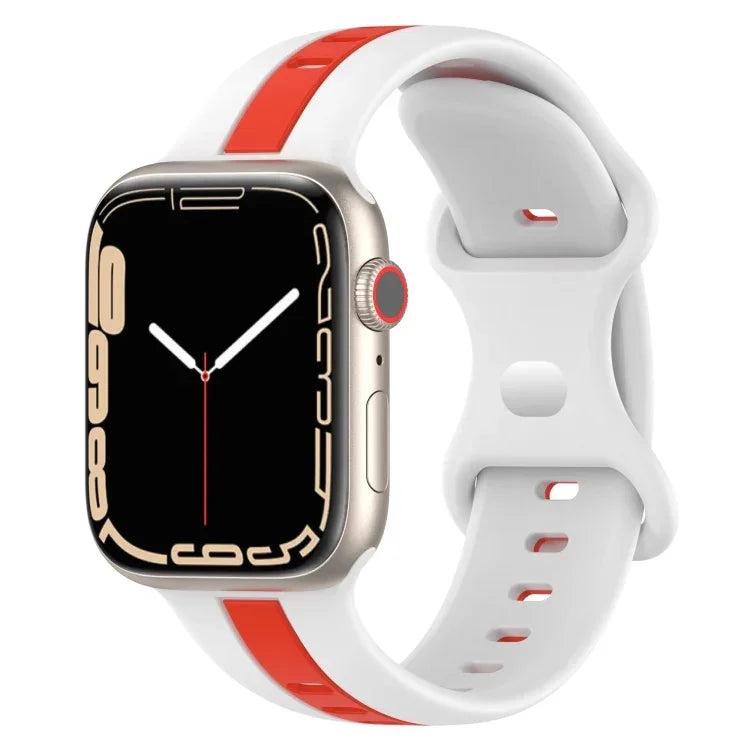สายซิลิโคนสองสี Butterfly Buckle สำหรับ Apple Watch Ultra 49mm, สำหรับ Apple Watch Series 8&7 45mm, สำหรับ Apple Watch Series 8&7 41mm