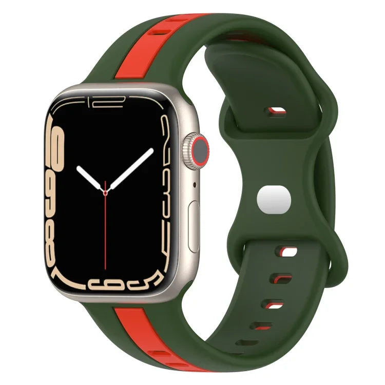 สายซิลิโคนสองสี Butterfly Buckle สำหรับ Apple Watch Ultra 49mm, สำหรับ Apple Watch Series 8&7 45mm, สำหรับ Apple Watch Series 8&7 41mm