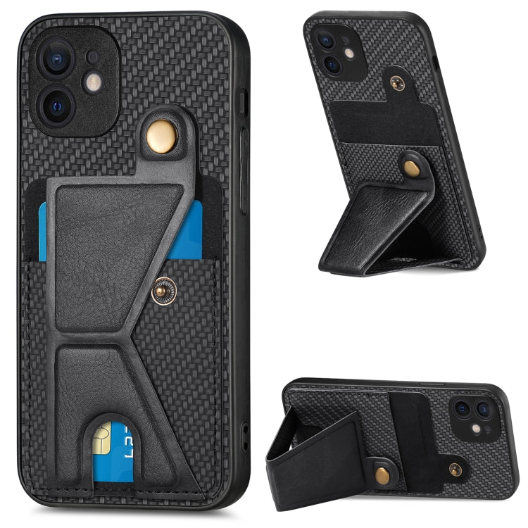 Carbon Fiber Wallet Flip Card K-shaped Holder Phone Case, For iPhone 11 Pro Max, For iPhone 12 mini, For iPhone 12, For iPhone 12 Pro, For iPhone 12 Pro Max, For iPhone 13 mini, For iPhone 13, For iPhone 13 Pro, For iPhone 13 Pro Max