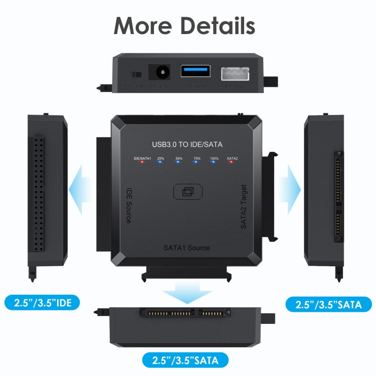 อะแดปเตอร์แปลง USB3.0 เป็น SATA หรือ IDE สำหรับฮาร์ดไดรฟ์ พร้อมฟังก์ชันโคลน