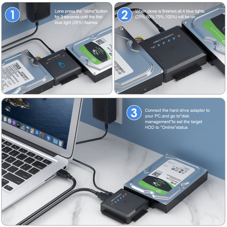 อะแดปเตอร์แปลง USB3.0 เป็น SATA หรือ IDE สำหรับฮาร์ดไดรฟ์ พร้อมฟังก์ชันโคลน