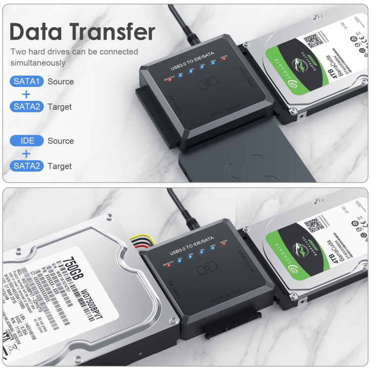 อะแดปเตอร์แปลง USB3.0 เป็น SATA หรือ IDE สำหรับฮาร์ดไดรฟ์ พร้อมฟังก์ชันโคลน