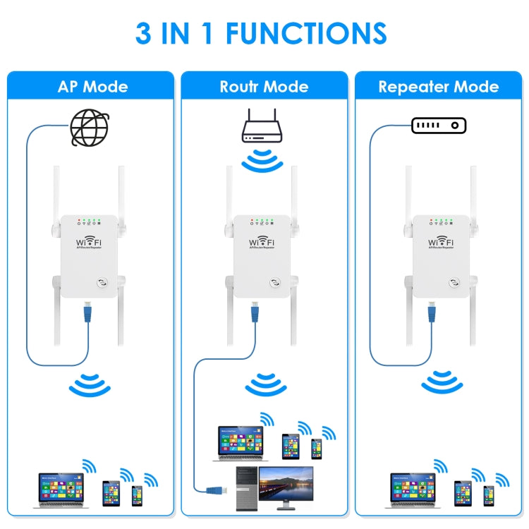 U8 เราเตอร์ขยายสัญญาณ WiFi ไร้สาย 300Mbps ตัวขยายสัญญาณ Wi-Fi, ปลั๊ก US, ปลั๊ก EU