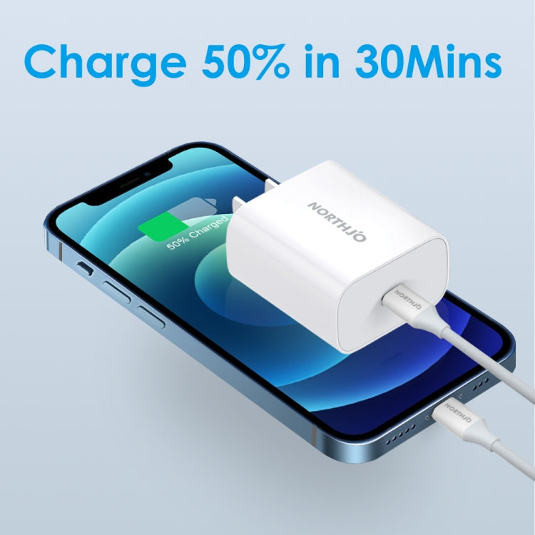 ที่ชาร์จผนังเร็วพอร์ตเดียว NORTHJO NOPD2000 PD 20W USB-C / Type-C พร้อมปลั๊ก US, EU