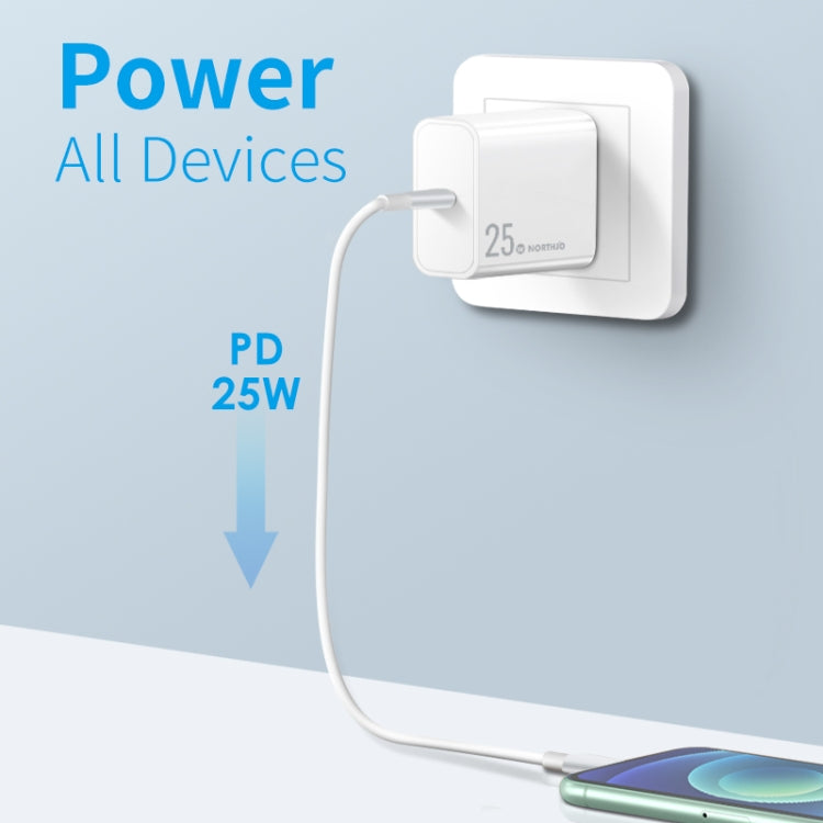 ที่ชาร์จเร็วพอร์ตเดียว NORTHJO NOPD2501 PD 25W USB-C / Type-C พร้อมปลั๊ก US, EU, UK, AU