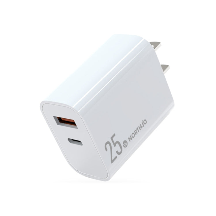 ที่ชาร์จเร็วพอร์ตคู่ NORTHJO NOPD2502 PD 25W USB-C/Type-C + QC 3.0 USB พร้อมปลั๊ก US, EU, UK, AU