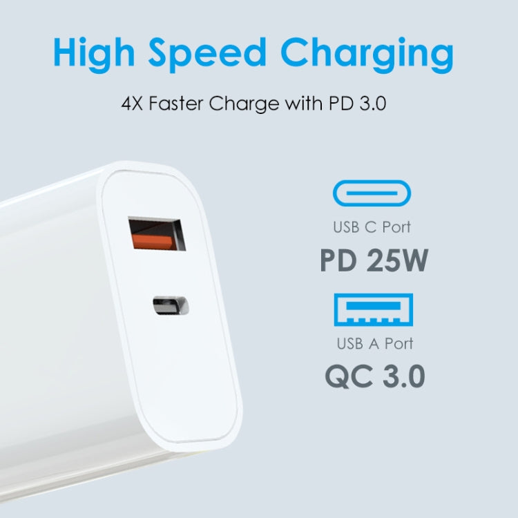 ที่ชาร์จเร็วพอร์ตคู่ NORTHJO NOPD2502 PD 25W USB-C/Type-C + QC 3.0 USB พร้อมปลั๊ก US, EU, UK, AU