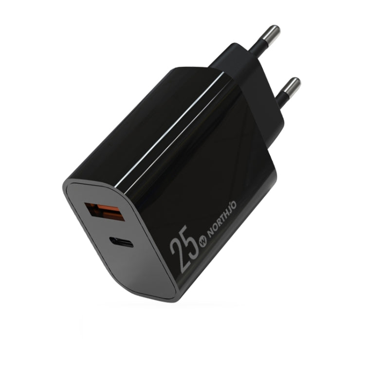 ที่ชาร์จเร็วพอร์ตคู่ NORTHJO NOPD2502 PD 25W USB-C/Type-C + QC 3.0 USB พร้อมปลั๊ก US, EU, UK, AU