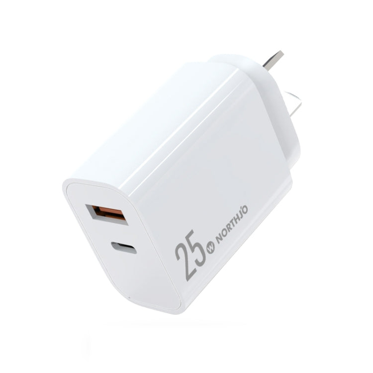 ที่ชาร์จเร็วพอร์ตคู่ NORTHJO NOPD2502 PD 25W USB-C/Type-C + QC 3.0 USB พร้อมปลั๊ก US, EU, UK, AU