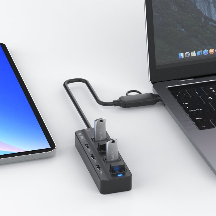 Onten UCA5306 ฮับ USB3.0 + Type-C 7 พอร์ต 7 ใน 2 สถานีเชื่อมต่อ รองรับฟังก์ชัน OTG, UCA5306