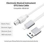 สายมัลติฟังก์ชัน 1 เมตร 8 พิน เป็น USB + MIDI เครื่องดนตรีอิเล็กทรอนิกส์ & OTG & ชาร์จ รองรับ iOS 10-14, MIDI + OTG