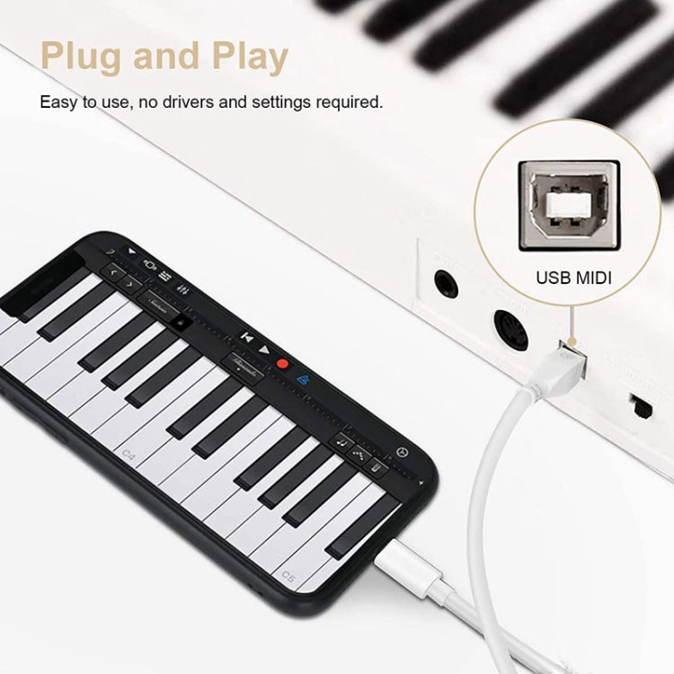 สายมัลติฟังก์ชัน 1 เมตร 8 พิน เป็น USB + MIDI เครื่องดนตรีอิเล็กทรอนิกส์ & OTG & ชาร์จ รองรับ iOS 10-14, MIDI + OTG