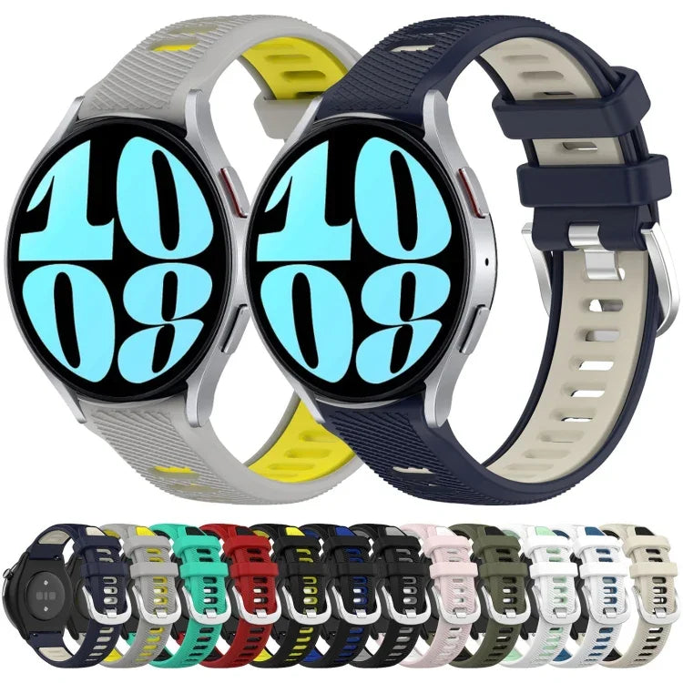 สายซิลิโคนสองสีพร้อมหัวเข็มขัดเหล็กขนาด 20mm สำหรับกีฬา, สำหรับ Samsung Galaxy Watch 6 40mm, สำหรับ Samsung Galaxy Watch 6 Classic 43mm