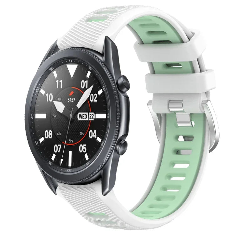 สายรัดนาฬิกาซิลิโคนหัวเข็มขัดเหล็กสองสีขนาด 22 มม. สำหรับ Samsung Galaxy Watch3 45mm, สำหรับ Samsung Galaxy Watch 46mm, สำหรับ Samsung Gear S3 Classic, สำหรับ Samsung Gear S3 Frontier