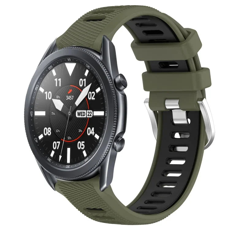 สายรัดนาฬิกาซิลิโคนหัวเข็มขัดเหล็กสองสีขนาด 22 มม. สำหรับ Samsung Galaxy Watch3 45mm, สำหรับ Samsung Galaxy Watch 46mm, สำหรับ Samsung Gear S3 Classic, สำหรับ Samsung Gear S3 Frontier