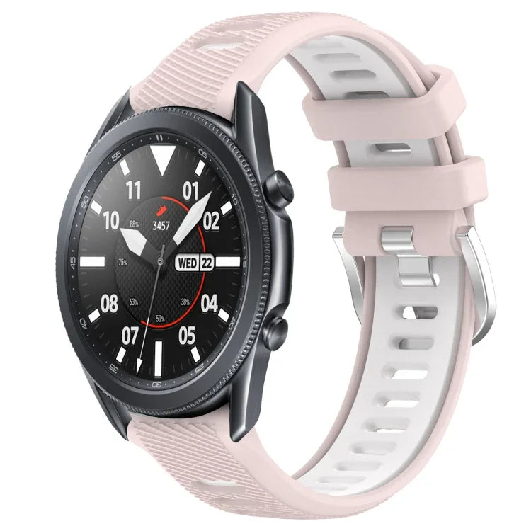 สายรัดนาฬิกาซิลิโคนหัวเข็มขัดเหล็กสองสีขนาด 22 มม. สำหรับ Samsung Galaxy Watch3 45mm, สำหรับ Samsung Galaxy Watch 46mm, สำหรับ Samsung Gear S3 Classic, สำหรับ Samsung Gear S3 Frontier