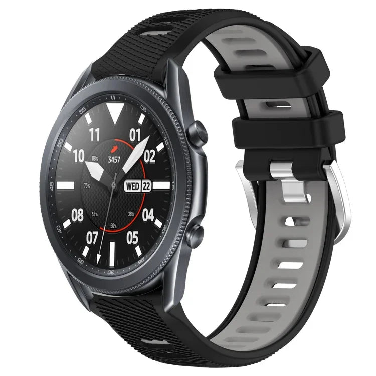 สายรัดนาฬิกาซิลิโคนหัวเข็มขัดเหล็กสองสีขนาด 22 มม. สำหรับ Samsung Galaxy Watch3 45mm, สำหรับ Samsung Galaxy Watch 46mm, สำหรับ Samsung Gear S3 Classic, สำหรับ Samsung Gear S3 Frontier
