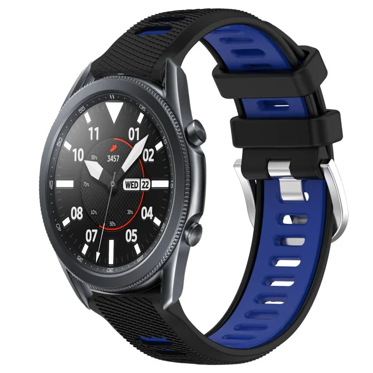 สายรัดนาฬิกาซิลิโคนหัวเข็มขัดเหล็กสองสีขนาด 22 มม. สำหรับ Samsung Galaxy Watch3 45mm, สำหรับ Samsung Galaxy Watch 46mm, สำหรับ Samsung Gear S3 Classic, สำหรับ Samsung Gear S3 Frontier