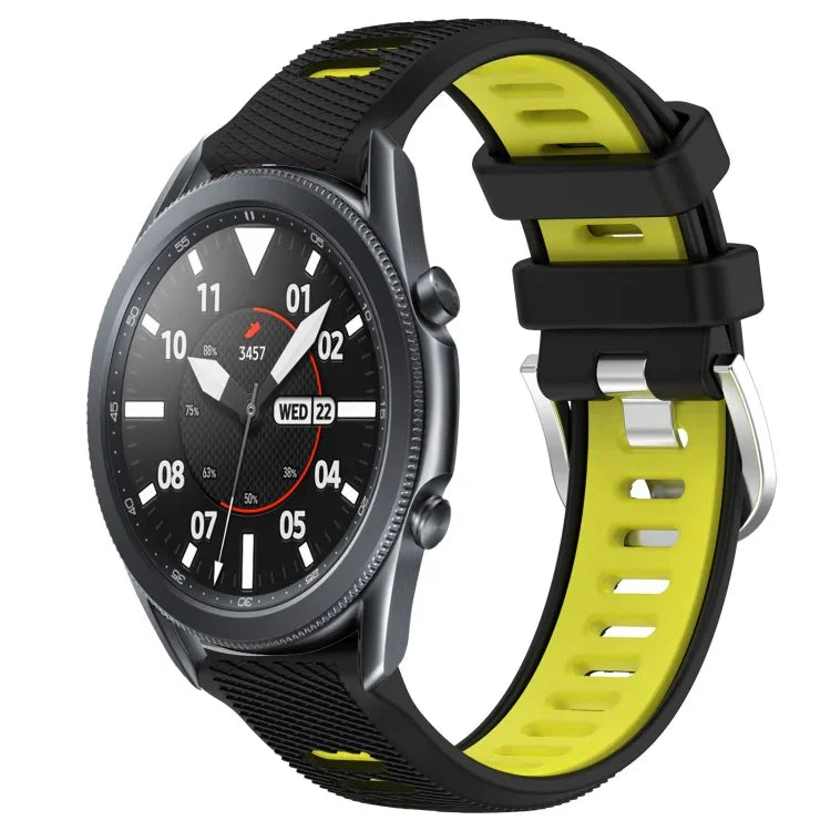 สายรัดนาฬิกาซิลิโคนหัวเข็มขัดเหล็กสองสีขนาด 22 มม. สำหรับ Samsung Galaxy Watch3 45mm, สำหรับ Samsung Galaxy Watch 46mm, สำหรับ Samsung Gear S3 Classic, สำหรับ Samsung Gear S3 Frontier