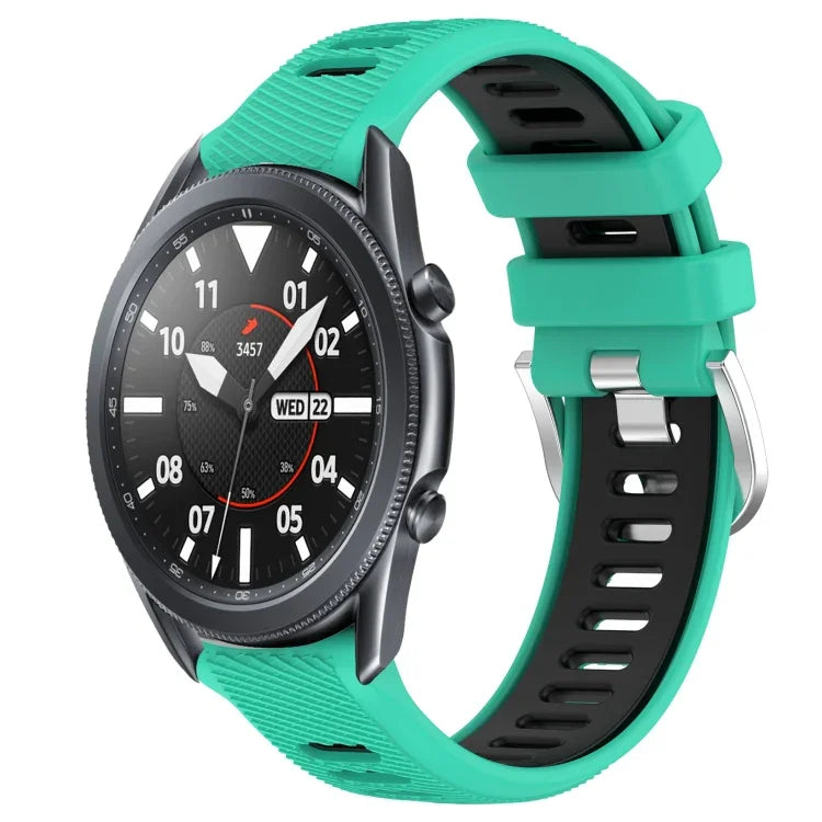 สายรัดนาฬิกาซิลิโคนหัวเข็มขัดเหล็กสองสีขนาด 22 มม. สำหรับ Samsung Galaxy Watch3 45mm, สำหรับ Samsung Galaxy Watch 46mm, สำหรับ Samsung Gear S3 Classic, สำหรับ Samsung Gear S3 Frontier