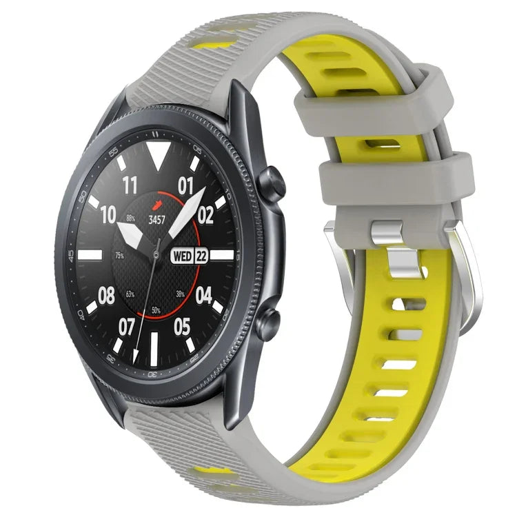 สายรัดนาฬิกาซิลิโคนหัวเข็มขัดเหล็กสองสีขนาด 22 มม. สำหรับ Samsung Galaxy Watch3 45mm, สำหรับ Samsung Galaxy Watch 46mm, สำหรับ Samsung Gear S3 Classic, สำหรับ Samsung Gear S3 Frontier