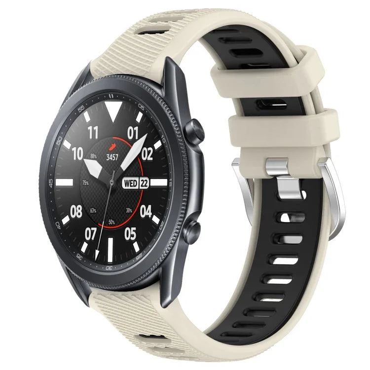 สายรัดนาฬิกาซิลิโคนหัวเข็มขัดเหล็กสองสีขนาด 22 มม. สำหรับ Samsung Galaxy Watch3 45mm, สำหรับ Samsung Galaxy Watch 46mm, สำหรับ Samsung Gear S3 Classic, สำหรับ Samsung Gear S3 Frontier