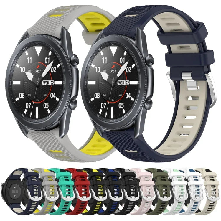 สายรัดนาฬิกาซิลิโคนหัวเข็มขัดเหล็กสองสีขนาด 22 มม. สำหรับ Samsung Galaxy Watch3 45mm, สำหรับ Samsung Galaxy Watch 46mm, สำหรับ Samsung Gear S3 Classic, สำหรับ Samsung Gear S3 Frontier
