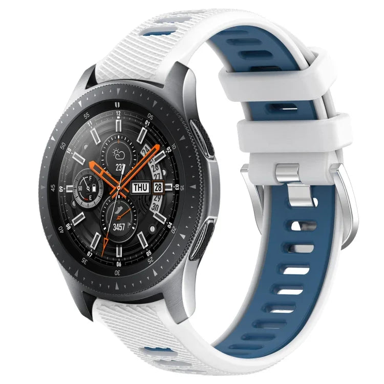 สายรัดนาฬิกาซิลิโคนหัวเข็มขัดเหล็กสองสีขนาด 22 มม. สำหรับ Samsung Galaxy Watch3 45mm, สำหรับ Samsung Galaxy Watch 46mm, สำหรับ Samsung Gear S3 Classic, สำหรับ Samsung Gear S3 Frontier