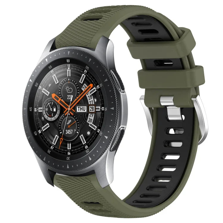 สายรัดนาฬิกาซิลิโคนหัวเข็มขัดเหล็กสองสีขนาด 22 มม. สำหรับ Samsung Galaxy Watch3 45mm, สำหรับ Samsung Galaxy Watch 46mm, สำหรับ Samsung Gear S3 Classic, สำหรับ Samsung Gear S3 Frontier