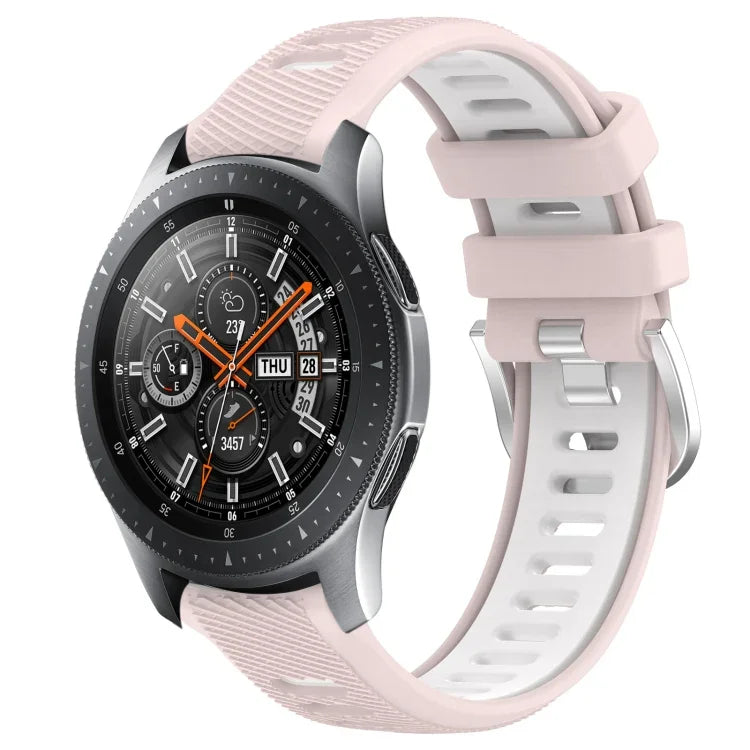 สายรัดนาฬิกาซิลิโคนหัวเข็มขัดเหล็กสองสีขนาด 22 มม. สำหรับ Samsung Galaxy Watch3 45mm, สำหรับ Samsung Galaxy Watch 46mm, สำหรับ Samsung Gear S3 Classic, สำหรับ Samsung Gear S3 Frontier