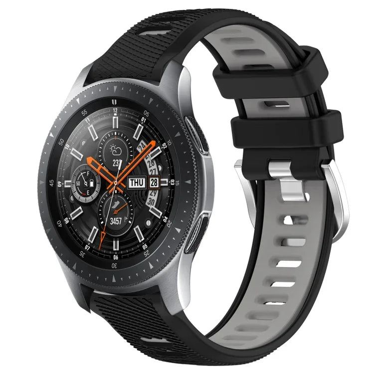 สายรัดนาฬิกาซิลิโคนหัวเข็มขัดเหล็กสองสีขนาด 22 มม. สำหรับ Samsung Galaxy Watch3 45mm, สำหรับ Samsung Galaxy Watch 46mm, สำหรับ Samsung Gear S3 Classic, สำหรับ Samsung Gear S3 Frontier
