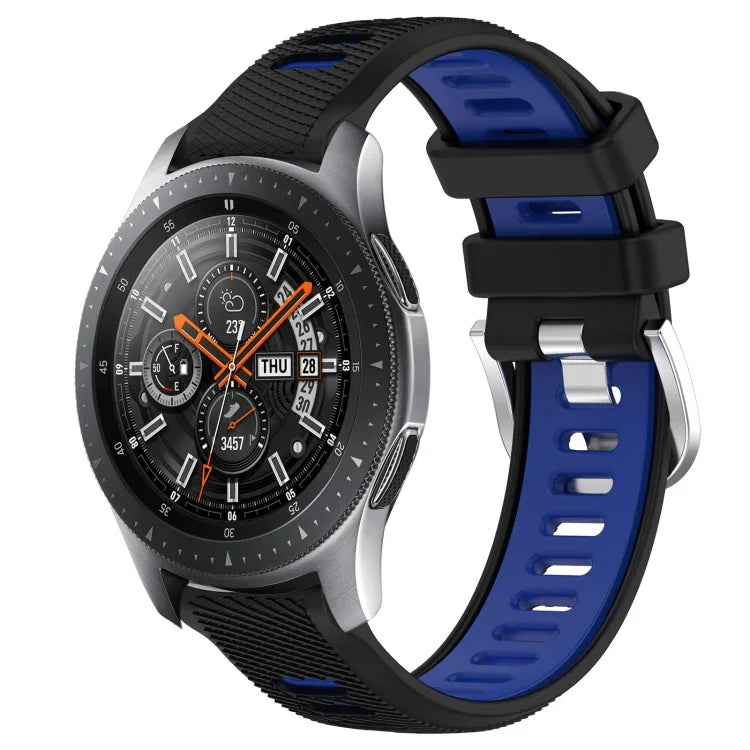 สายรัดนาฬิกาซิลิโคนหัวเข็มขัดเหล็กสองสีขนาด 22 มม. สำหรับ Samsung Galaxy Watch3 45mm, สำหรับ Samsung Galaxy Watch 46mm, สำหรับ Samsung Gear S3 Classic, สำหรับ Samsung Gear S3 Frontier